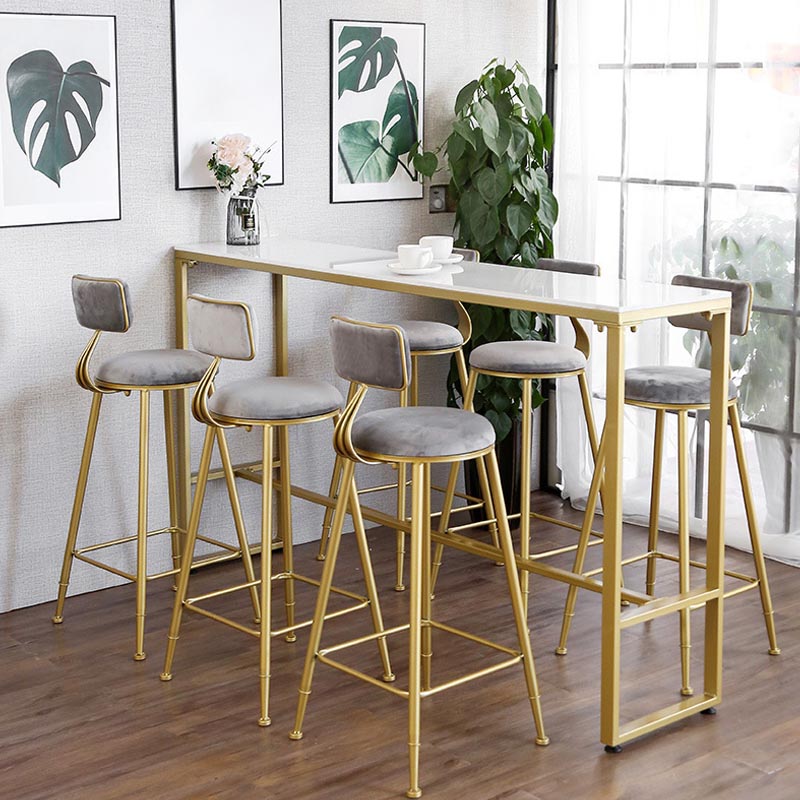 Glam Pub Height Dining Table Stone and White Bar Table for Living Room 78.7"L x 15.7"W x 41.3"H Without Chairs Clearhalo 'Bar Furniture' 'Bar Tables' 'bar_tables' 'furn' 'furn_bar_tables' 'Furniture' 'Kitchen & Dining Furniture' 6206756