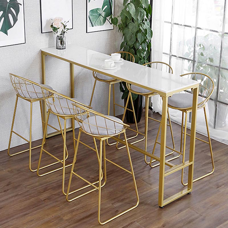 Glam Pub Height Dining Table Stone and White Bar Table for Living Room 63"L x 15.7"W x 41.3"H Without Chairs Clearhalo 'Bar Furniture' 'Bar Tables' 'bar_tables' 'furn' 'furn_bar_tables' 'Furniture' 'Kitchen & Dining Furniture' 6206758