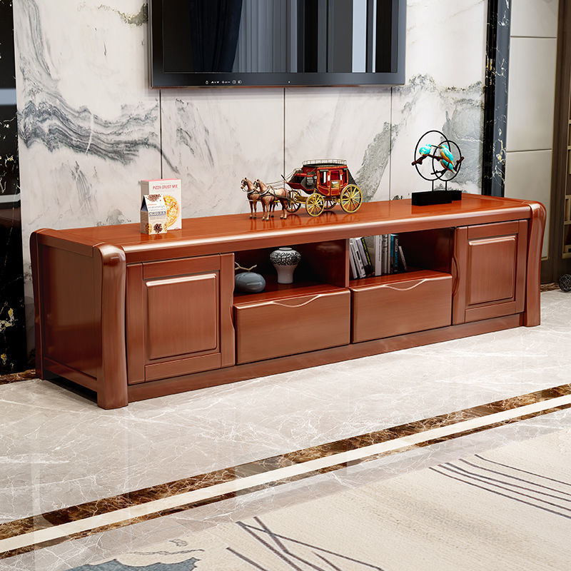 Soporte de madera moderno para TV, consola de almacenamiento abierto, soporte multimedia para TV con puertas para sala de estar