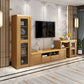 Soporte de madera moderno para TV, consola de almacenamiento abierto, soporte multimedia para TV con puertas para sala de estar