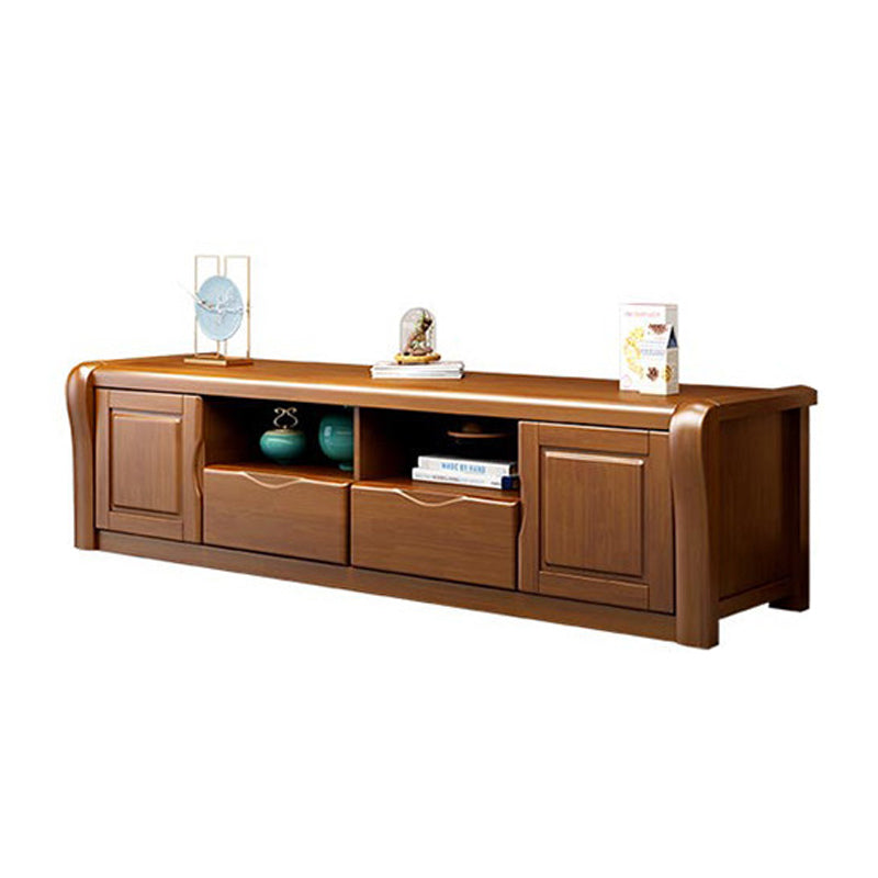 Soporte de madera moderno para TV, consola de almacenamiento abierto, soporte multimedia para TV con puertas para sala de estar