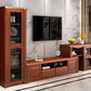 Soporte de madera moderno para TV, consola de almacenamiento abierto, soporte multimedia para TV con puertas para sala de estar