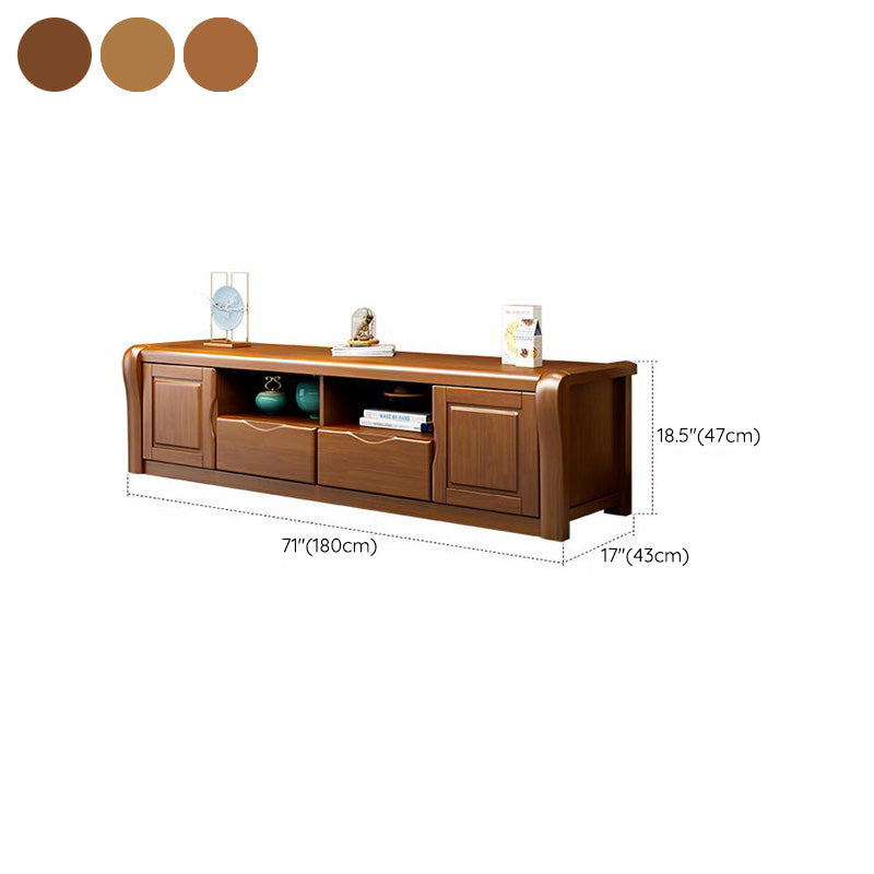 Soporte de madera moderno para TV, consola de almacenamiento abierto, soporte multimedia para TV con puertas para sala de estar
