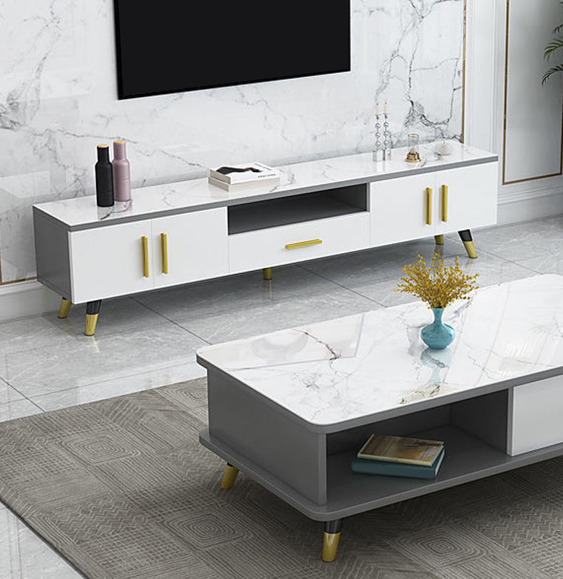 14" W Modern TV Media Stand Open Shelving TV Media Console with Drawers Clearhalo 'furn' 'furn_tv_stands_entertainment_centers' 'Furniture' 'Living Room Furniture' 'TV Stands & Entertainment Centers' 'TV Stands & Media Storage Furniture' 'tv_stands_entertainment_centers' 6207013