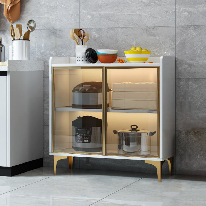 Modern Display Cabinet Faux Wood Storage Cabinet with Glass Doors for Living Room White-Gold Drawer Not Included Clearhalo 'Display & China Cabinets' 'display_china_cabinets' 'furn' 'furn_display_china_cabinets' 'Furniture' 'Kitchen & Dining Furniture' 6207160