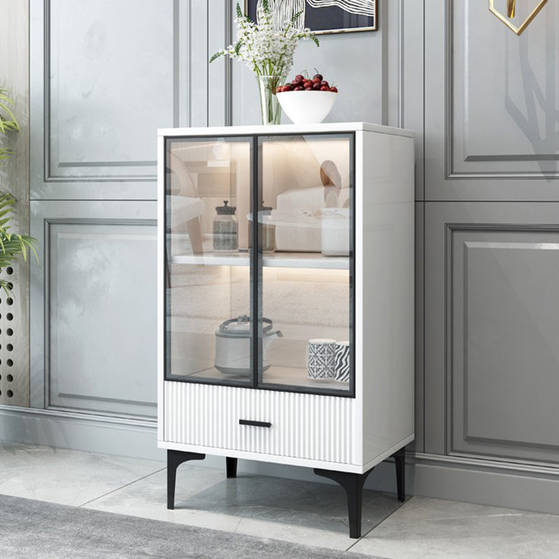 Modern Display Cabinet Faux Wood Storage Cabinet with Glass Doors for Living Room White-Black 1 Clearhalo 'Display & China Cabinets' 'display_china_cabinets' 'furn' 'furn_display_china_cabinets' 'Furniture' 'Kitchen & Dining Furniture' 6207162