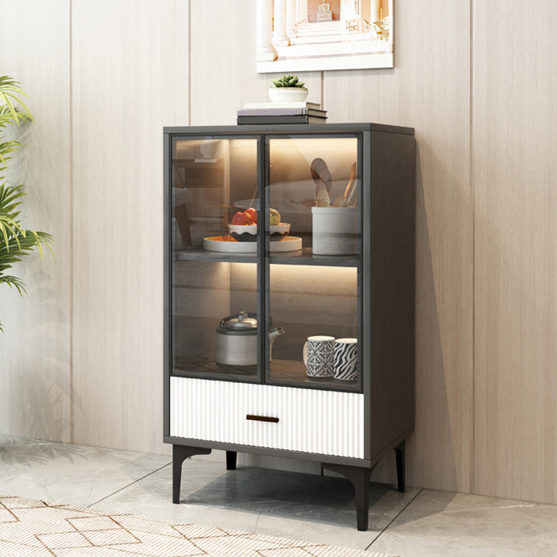 Modern Display Cabinet Faux Wood Storage Cabinet with Glass Doors for Living Room Dark Gray-Black 1 Clearhalo 'Display & China Cabinets' 'display_china_cabinets' 'furn' 'furn_display_china_cabinets' 'Furniture' 'Kitchen & Dining Furniture' 6207164