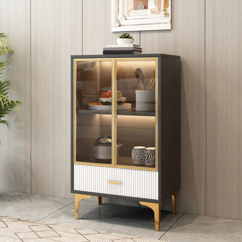 Modern Display Cabinet Faux Wood Storage Cabinet with Glass Doors for Living Room Gray-Gold 1 Clearhalo 'Display & China Cabinets' 'display_china_cabinets' 'furn' 'furn_display_china_cabinets' 'Furniture' 'Kitchen & Dining Furniture' 6207168