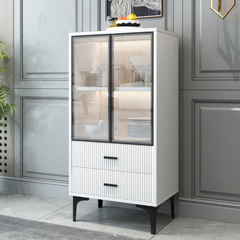 Modern Display Cabinet Faux Wood Storage Cabinet with Glass Doors for Living Room White-Black 2 Clearhalo 'Display & China Cabinets' 'display_china_cabinets' 'furn' 'furn_display_china_cabinets' 'Furniture' 'Kitchen & Dining Furniture' 6207173