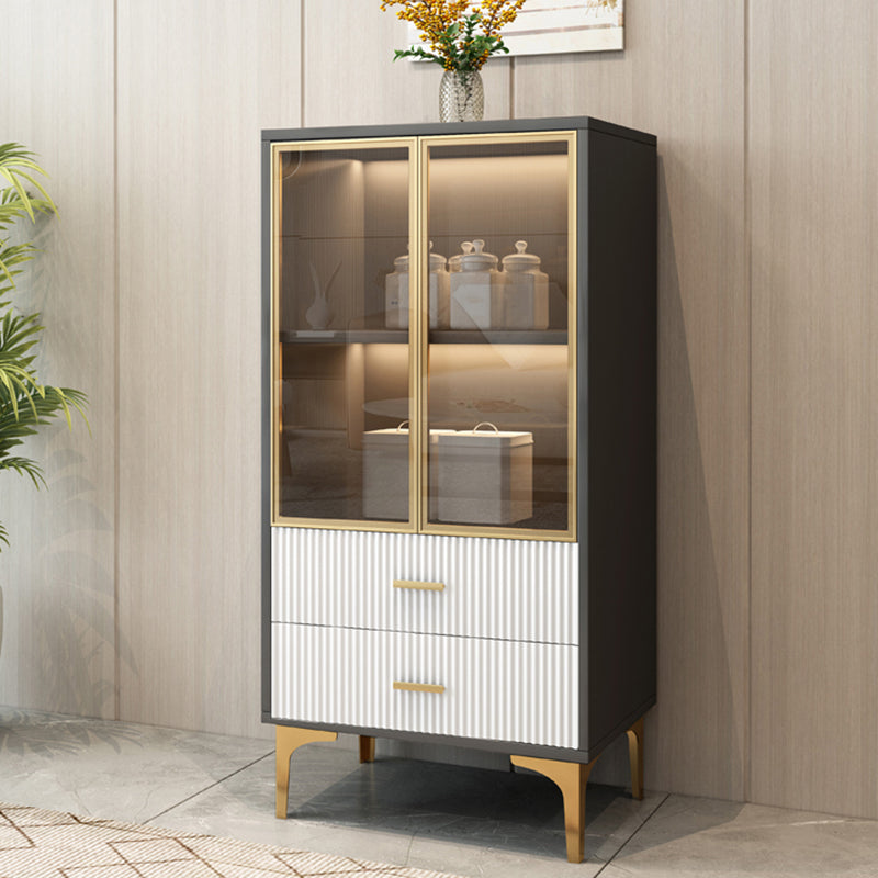 Modern Display Cabinet Faux Wood Storage Cabinet with Glass Doors for Living Room Gray-Gold 2 Clearhalo 'Display & China Cabinets' 'display_china_cabinets' 'furn' 'furn_display_china_cabinets' 'Furniture' 'Kitchen & Dining Furniture' 6207174