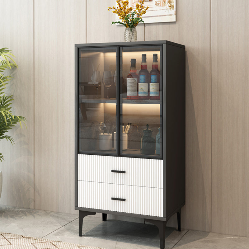 Modern Display Cabinet Faux Wood Storage Cabinet with Glass Doors for Living Room Dark Gray-Black 2 Clearhalo 'Display & China Cabinets' 'display_china_cabinets' 'furn' 'furn_display_china_cabinets' 'Furniture' 'Kitchen & Dining Furniture' 6207176
