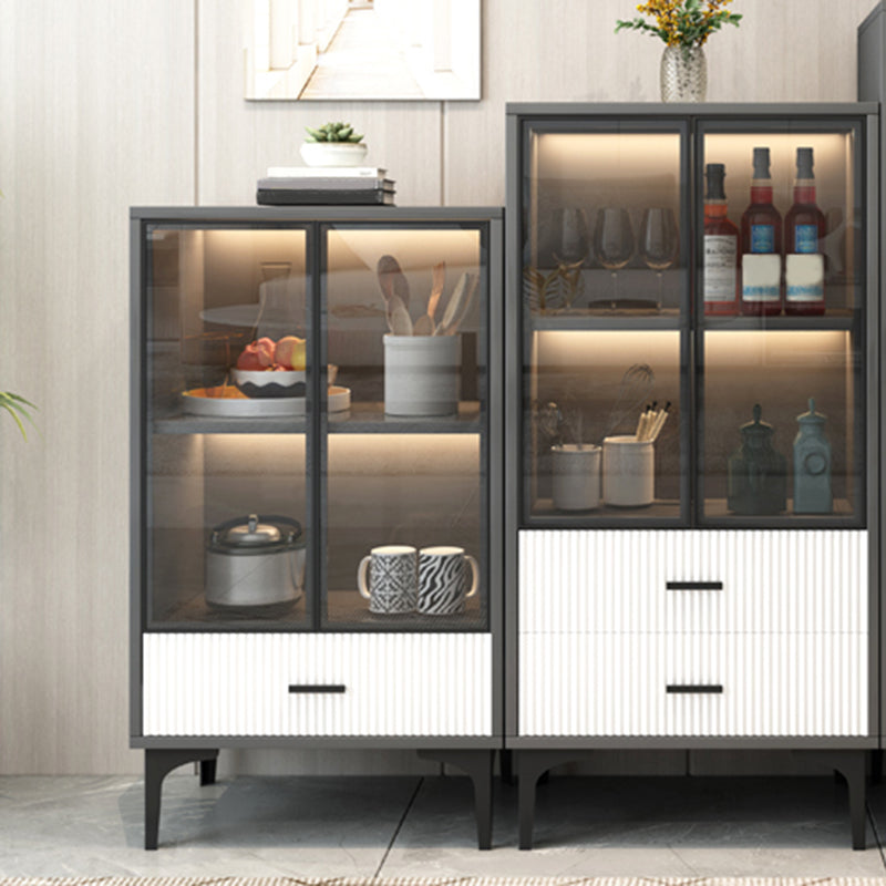 Modern Display Cabinet Faux Wood Storage Cabinet with Glass Doors for Living Room Clearhalo 'Display & China Cabinets' 'display_china_cabinets' 'furn' 'furn_display_china_cabinets' 'Furniture' 'Kitchen & Dining Furniture' 6207179