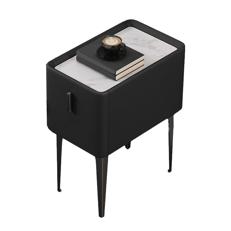 Mesa de acento de piedra contemporánea Nightsand de 19.68 "Alto 1 cajón de la cama de la cama de cajones