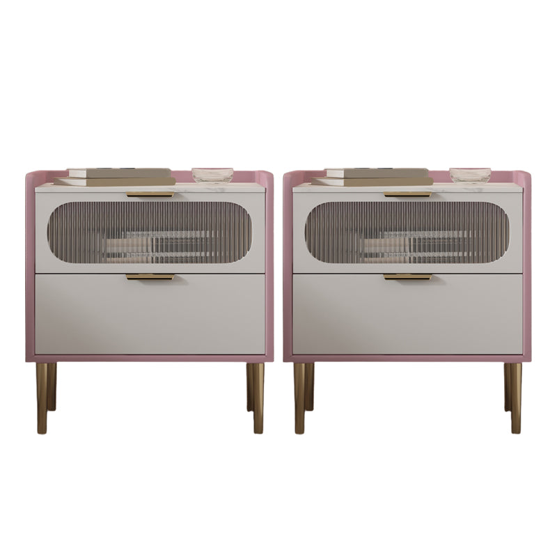 2 Drawers Night Table ,20.8" Tall Modern Solid Wood Nightstand Pink 2 Piece Set Clearhalo 'Bedroom Furniture' 'furn' 'furn_night_stand' 'Furniture' 'night_stand' 'Nightstands' 6207531