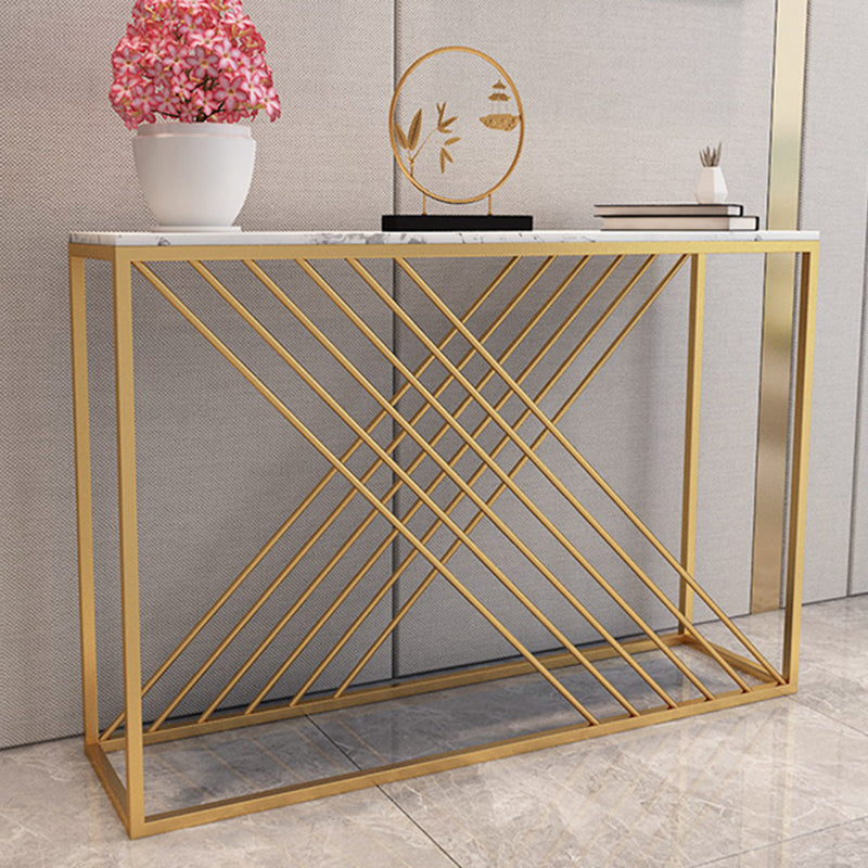 Glam Console Accent Table Rectangle Sofa Console Table in Marble 47"L x 12"W x 31"H Clearhalo 'Console Tables' 'console_tables' 'Entry & Mudroom Furniture' 'furn' 'furn_console_tables' 'Furniture' 6207767
