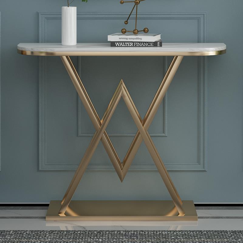 Marble Sofa Console Table Antique Finish Console Accent Table with Shelf