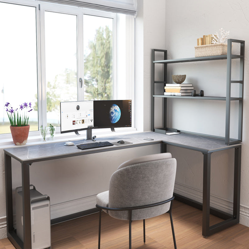 Moderna mesa de escritura en forma de L Descrito de trabajo de la oficina de piedra sinterizada