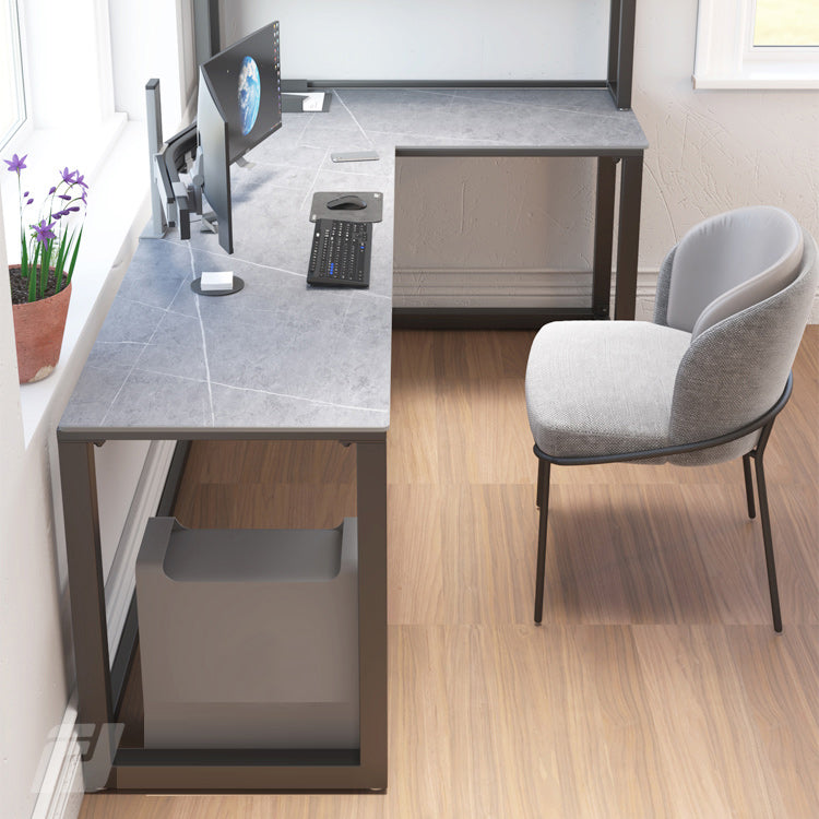 Moderna mesa de escritura en forma de L Descrito de trabajo de la oficina de piedra sinterizada