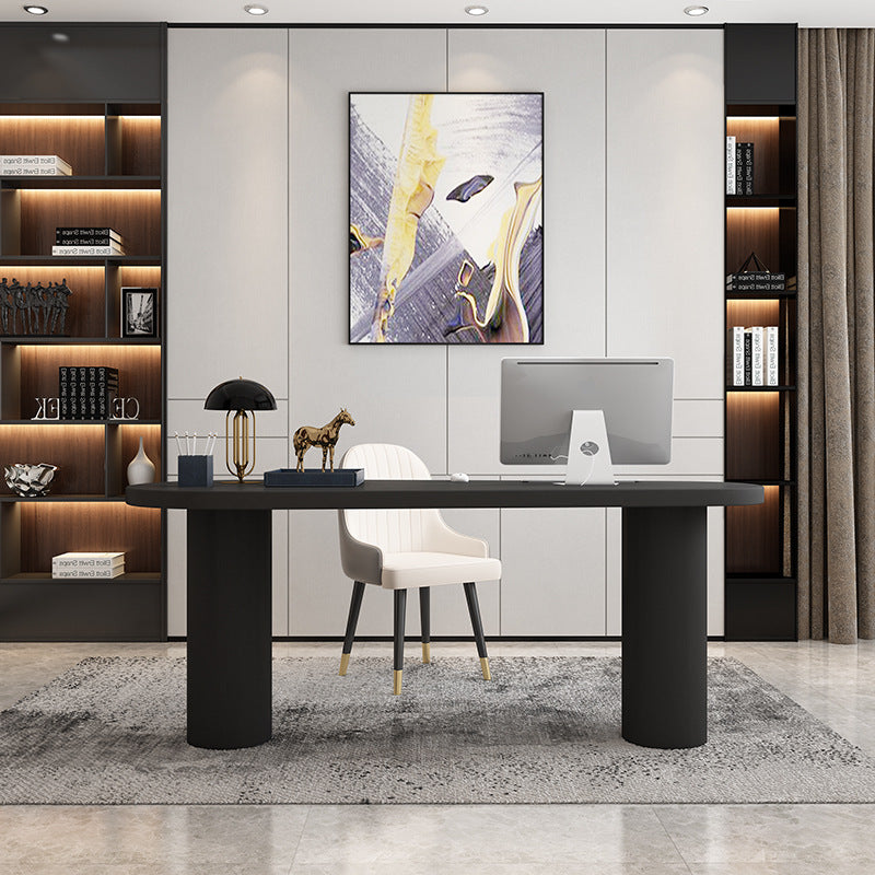 Scrivania scritta in bianco / nero industriale artificiale in legno da ufficio