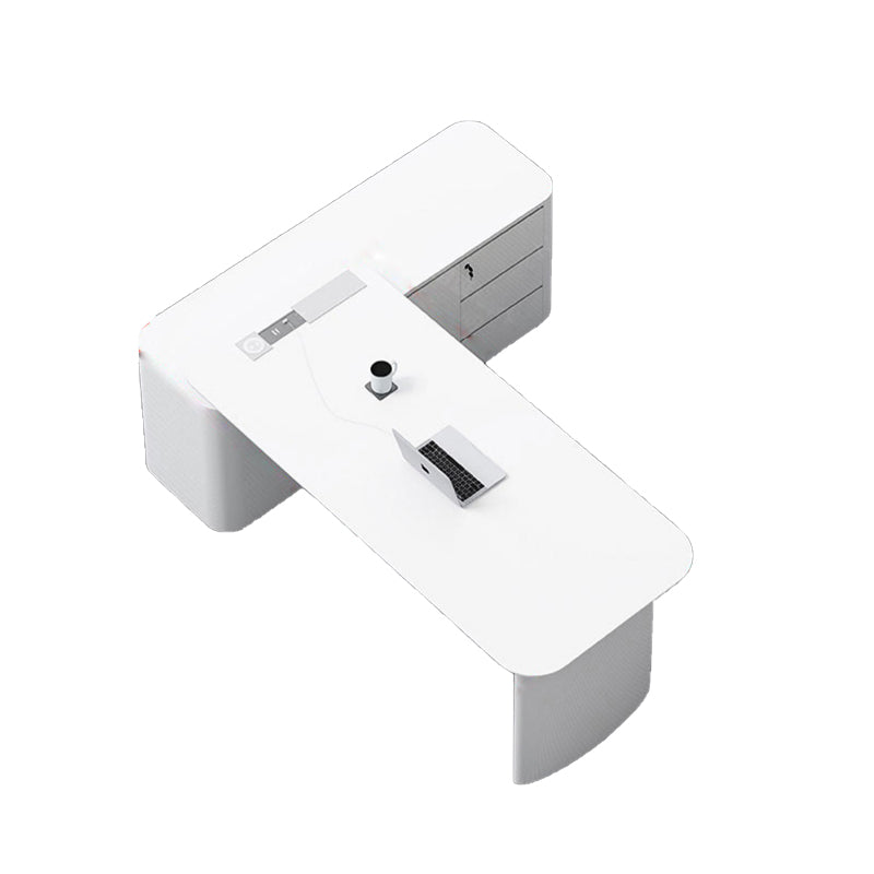 Cabinet de bureau exécutif blanc contemporain Piédestal de bureau en forme de forme en L