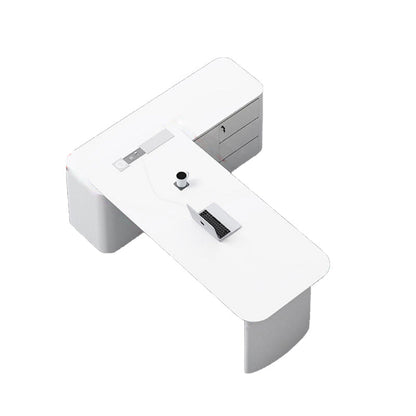 Cabinet de bureau exécutif blanc contemporain Piédestal de bureau en forme de forme en L