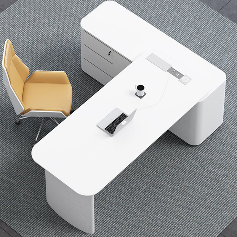 Cabinet de bureau exécutif blanc contemporain Piédestal de bureau en forme de forme en L
