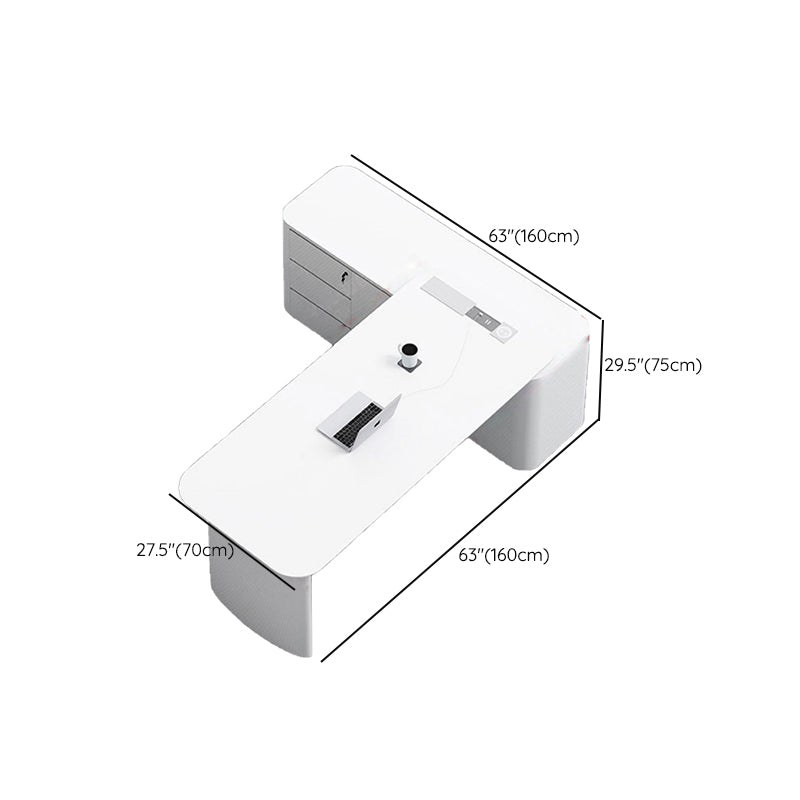 Cabinet de bureau exécutif blanc contemporain Piédestal de bureau en forme de forme en L