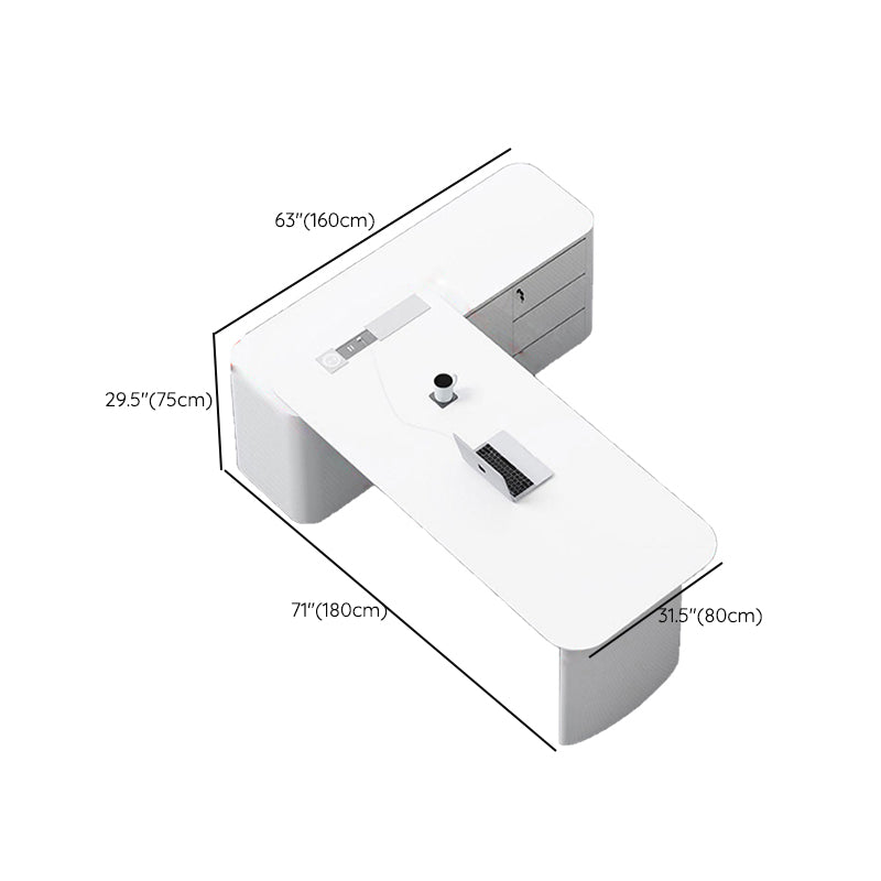 Cabinet de bureau exécutif blanc contemporain Piédestal de bureau en forme de forme en L