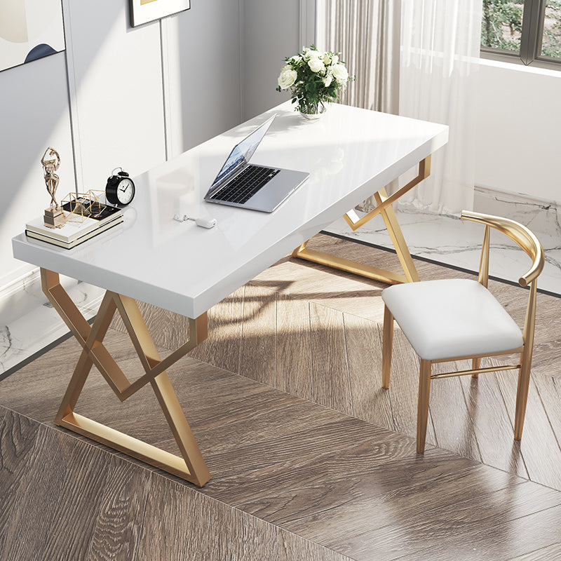 Solid Wood Rectangular Writing Desk Glam Office Desk for Home 55.1"L x 27.6"W x 29.5"H No Drawer Clearhalo 'furn' 'furn_office_desk' 'Furniture' 'Office Desks' 'Office Furniture' 'office_desk' 6210846