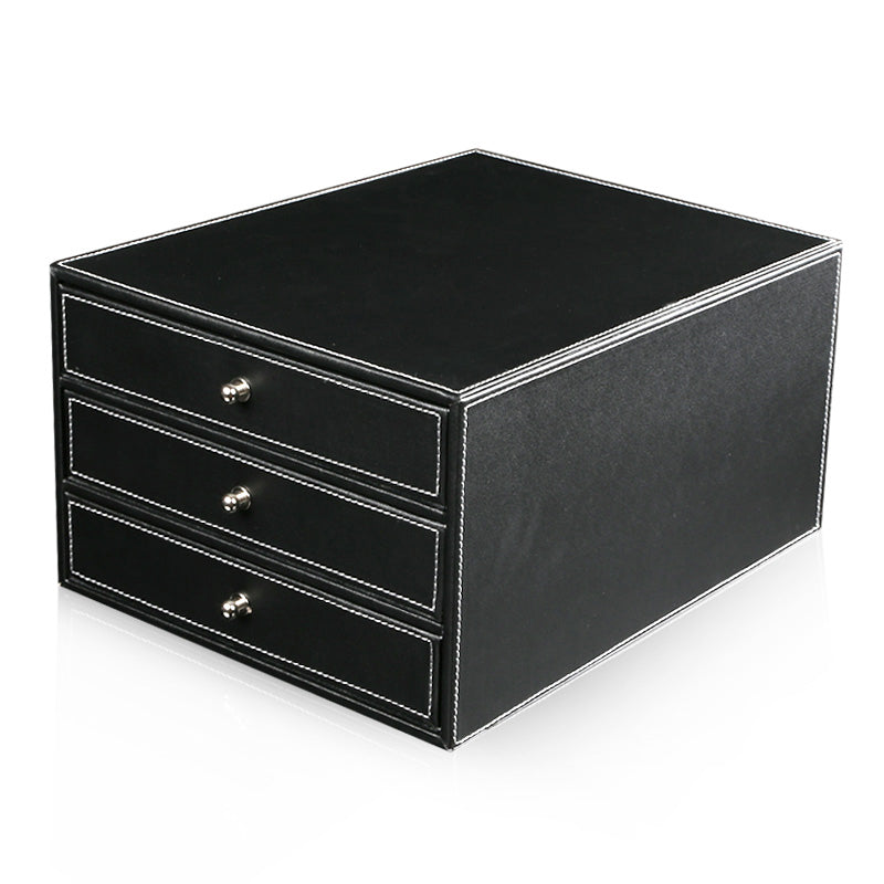 Mid-Century Modern File Cabinets Solid Wood Frame PU Leather Horizontal File Cabinet 9.8"L x 13"W x 6.7"H Black Clearhalo 'Filing Cabinets' 'filling_cabinets' 'furn' 'furn_filling_cabinets' 'Furniture' 'Office Furniture' 6210938