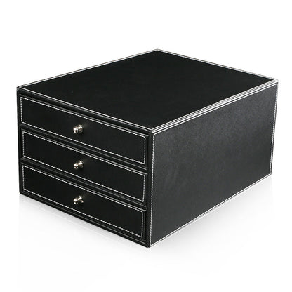 Mid-Century Modern File Cabinets Solid Wood Frame PU Leather Horizontal File Cabinet 9.8"L x 13"W x 6.7"H Black Clearhalo 'Filing Cabinets' 'filling_cabinets' 'furn' 'furn_filling_cabinets' 'Furniture' 'Office Furniture' 6210938