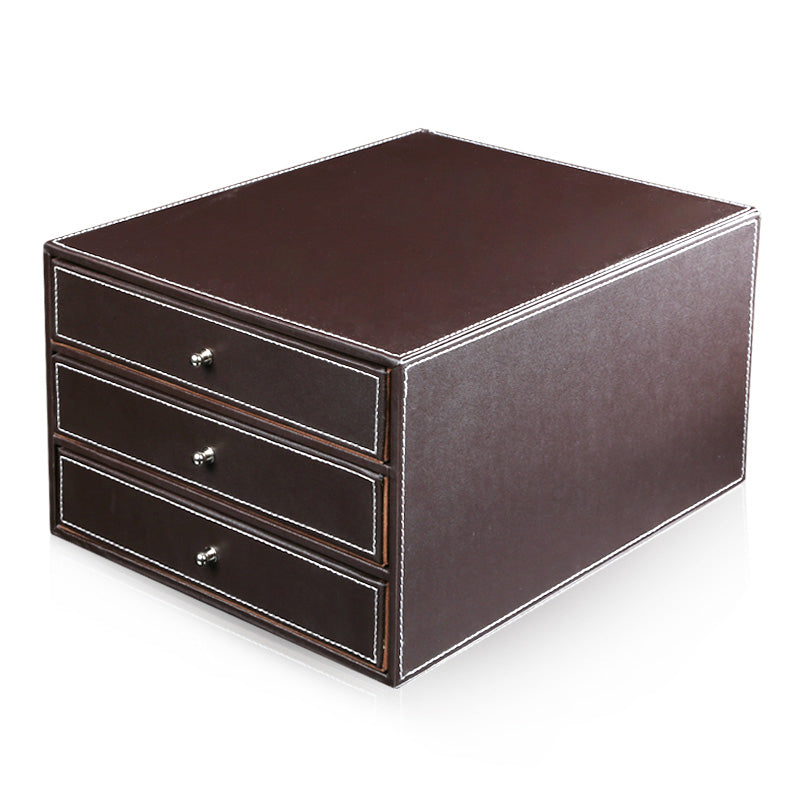 Mid-Century Modern File Cabinets Solid Wood Frame PU Leather Horizontal File Cabinet 9.8"L x 13"W x 6.7"H Coffee Clearhalo 'Filing Cabinets' 'filling_cabinets' 'furn' 'furn_filling_cabinets' 'Furniture' 'Office Furniture' 6210939