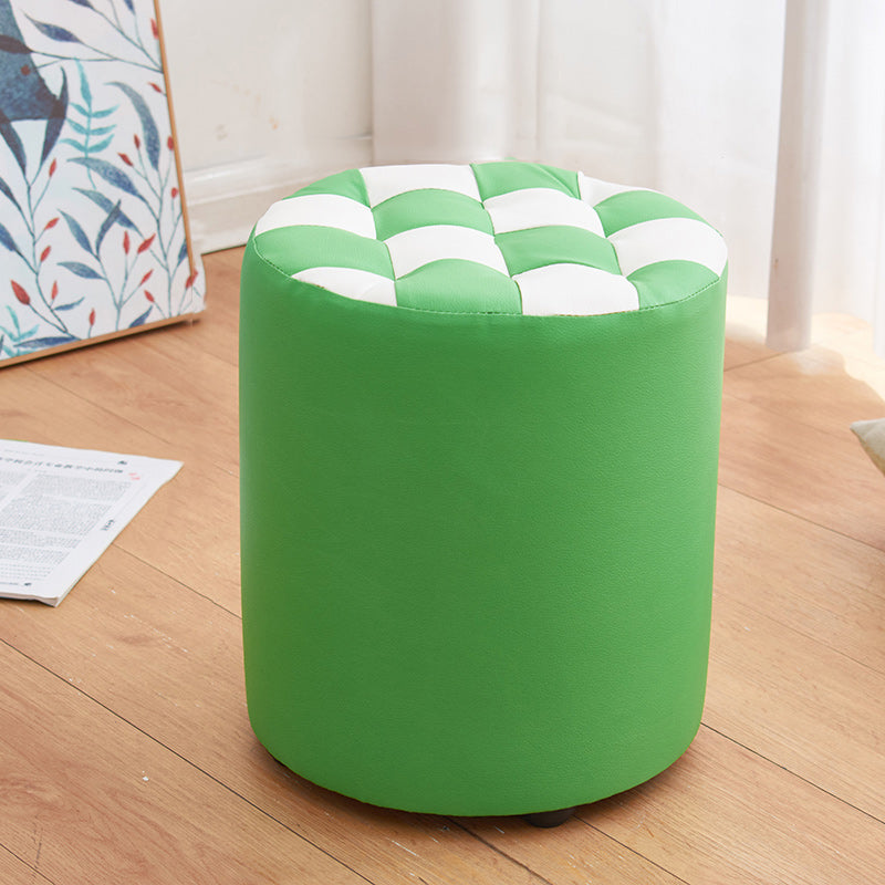 Contemporary Pouf Ottoman PU Leather Upholstered Tufted Square Pattern Round Ottoman 12"L x 12"W x 14"H Green 1 Piece Clearhalo 'furn' 'furn_ottomans_poufs' 'Furniture' 'Living Room Furniture' 'Ottomans & Poufs' 'ottomans_poufs' 6211233