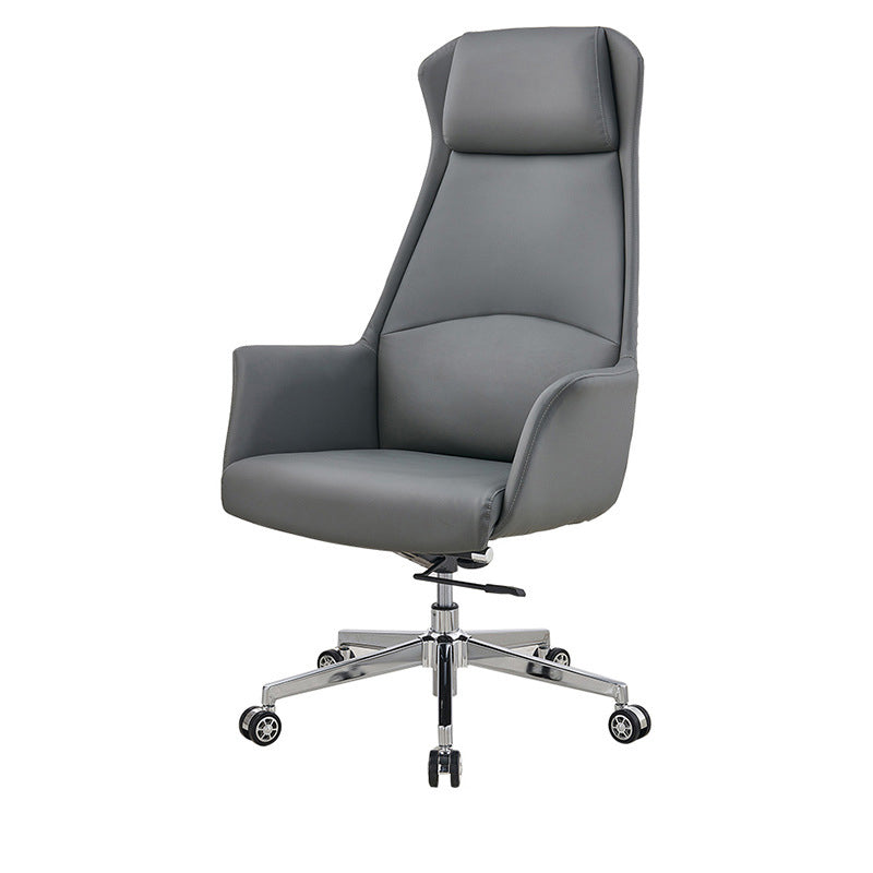 Modern Desk Chair High-Back Leather Computer Chair with Wheels Grey 1 Piece Clearhalo 'furn' 'furn_office_chair' 'Furniture' 'Office Chairs' 'Office Furniture' 'office_chair' 6212130