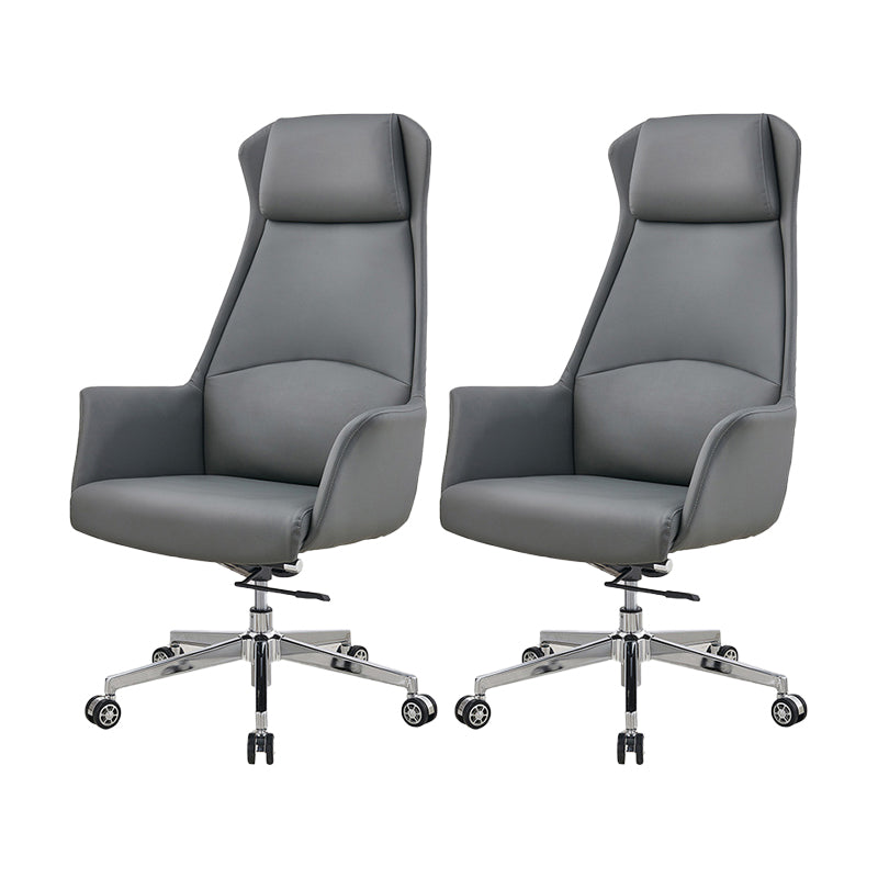 Modern Desk Chair High-Back Leather Computer Chair with Wheels Grey 2 Piece Set Clearhalo 'furn' 'furn_office_chair' 'Furniture' 'Office Chairs' 'Office Furniture' 'office_chair' 6212131