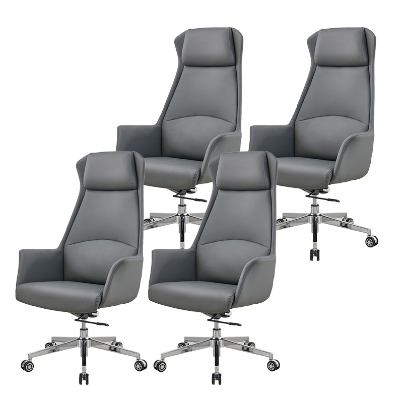 Modern Desk Chair High-Back Leather Computer Chair with Wheels Grey 4 Piece Set Clearhalo 'furn' 'furn_office_chair' 'Furniture' 'Office Chairs' 'Office Furniture' 'office_chair' 6212133