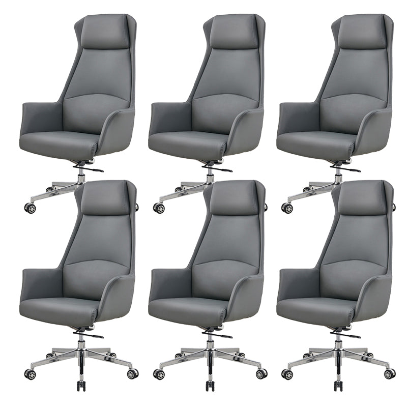 Modern Desk Chair High-Back Leather Computer Chair with Wheels Grey 6 Piece Set Clearhalo 'furn' 'furn_office_chair' 'Furniture' 'Office Chairs' 'Office Furniture' 'office_chair' 6212136