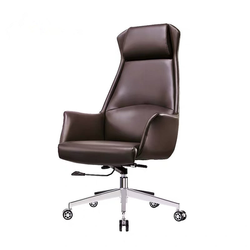 Modern Desk Chair High-Back Leather Computer Chair with Wheels Coffee 1 Piece Clearhalo 'furn' 'furn_office_chair' 'Furniture' 'Office Chairs' 'Office Furniture' 'office_chair' 6212137