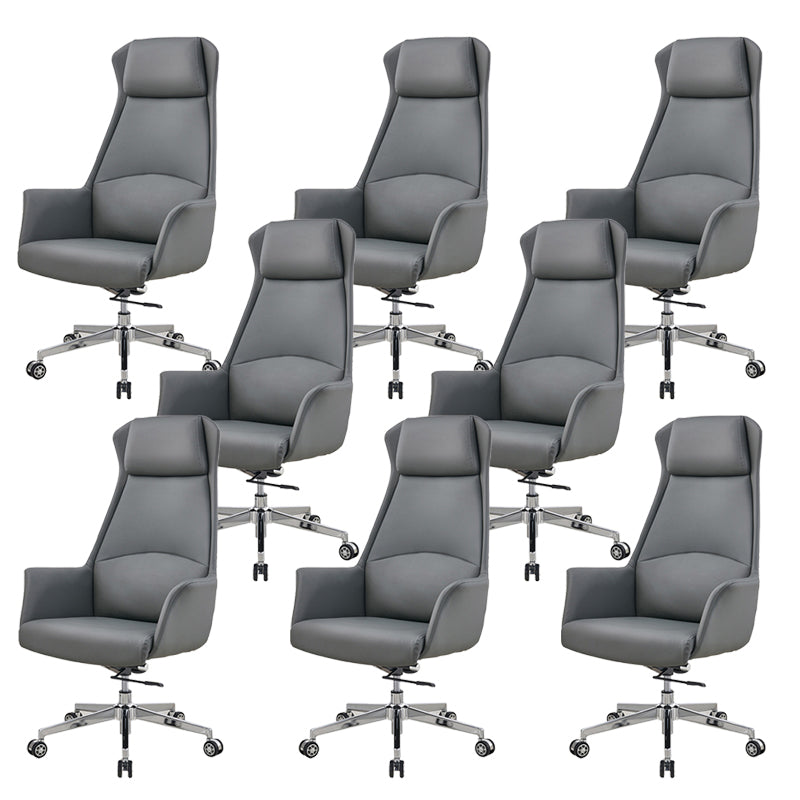Modern Desk Chair High-Back Leather Computer Chair with Wheels Grey 8 Piece Set Clearhalo 'furn' 'furn_office_chair' 'Furniture' 'Office Chairs' 'Office Furniture' 'office_chair' 6212138