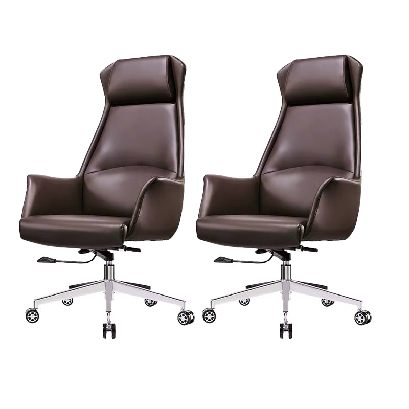 Modern Desk Chair High-Back Leather Computer Chair with Wheels Coffee 2 Piece Set Clearhalo 'furn' 'furn_office_chair' 'Furniture' 'Office Chairs' 'Office Furniture' 'office_chair' 6212139