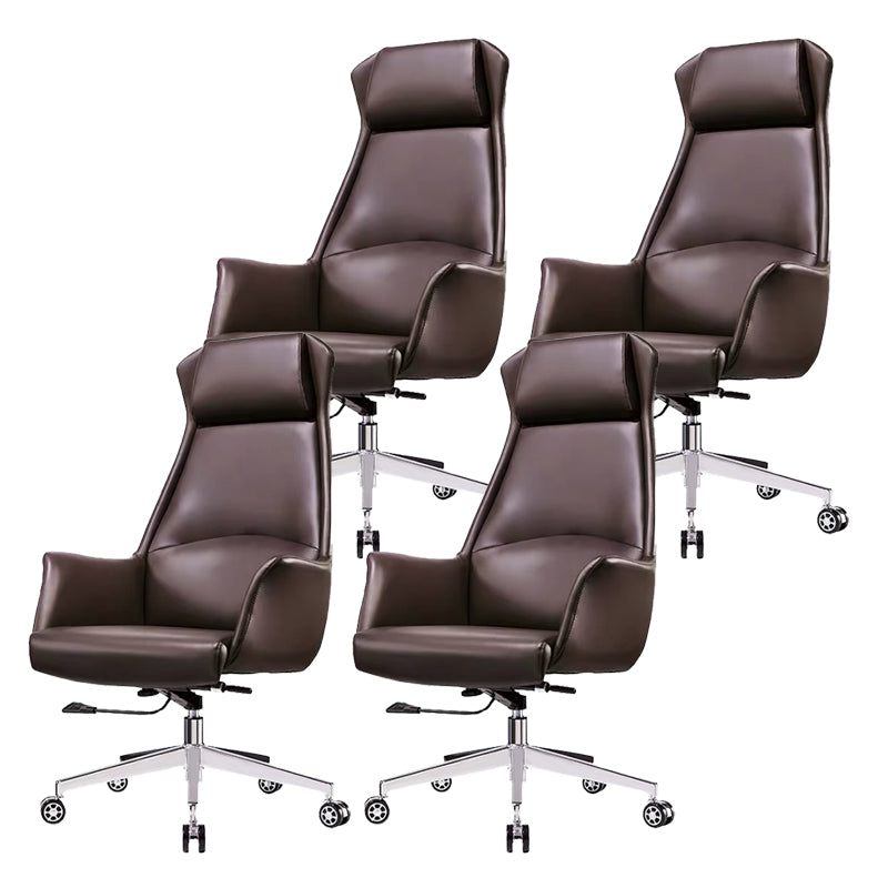 Modern Desk Chair High-Back Leather Computer Chair with Wheels Coffee 4 Piece Set Clearhalo 'furn' 'furn_office_chair' 'Furniture' 'Office Chairs' 'Office Furniture' 'office_chair' 6212141