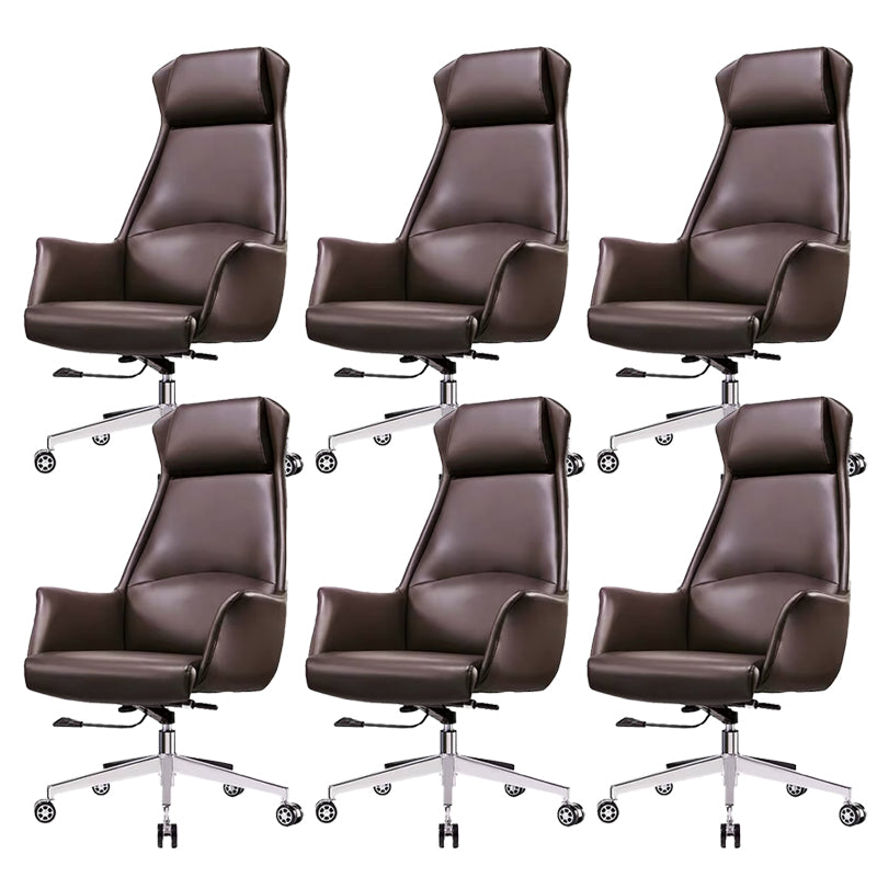 Modern Desk Chair High-Back Leather Computer Chair with Wheels Coffee 6 Piece Set Clearhalo 'furn' 'furn_office_chair' 'Furniture' 'Office Chairs' 'Office Furniture' 'office_chair' 6212143