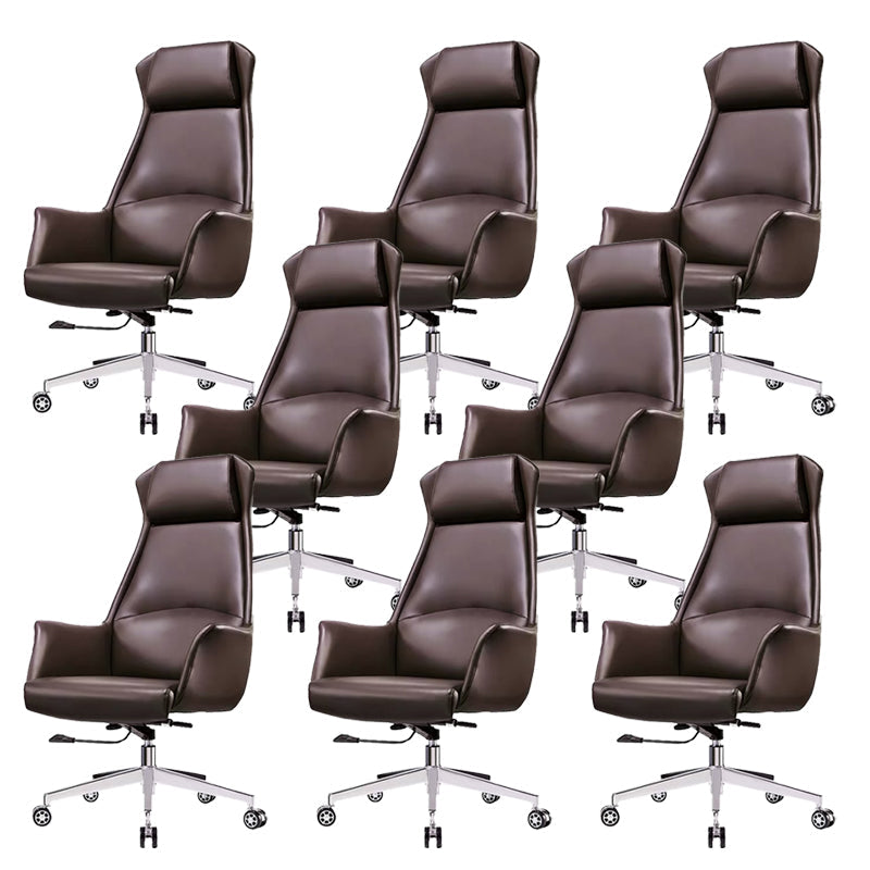 Modern Desk Chair High-Back Leather Computer Chair with Wheels Coffee 8 Piece Set Clearhalo 'furn' 'furn_office_chair' 'Furniture' 'Office Chairs' 'Office Furniture' 'office_chair' 6212145
