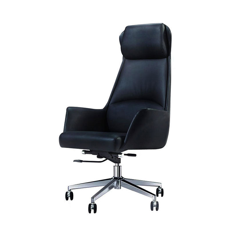Modern Desk Chair High-Back Leather Computer Chair with Wheels Black 1 Piece Clearhalo 'furn' 'furn_office_chair' 'Furniture' 'Office Chairs' 'Office Furniture' 'office_chair' 6212146