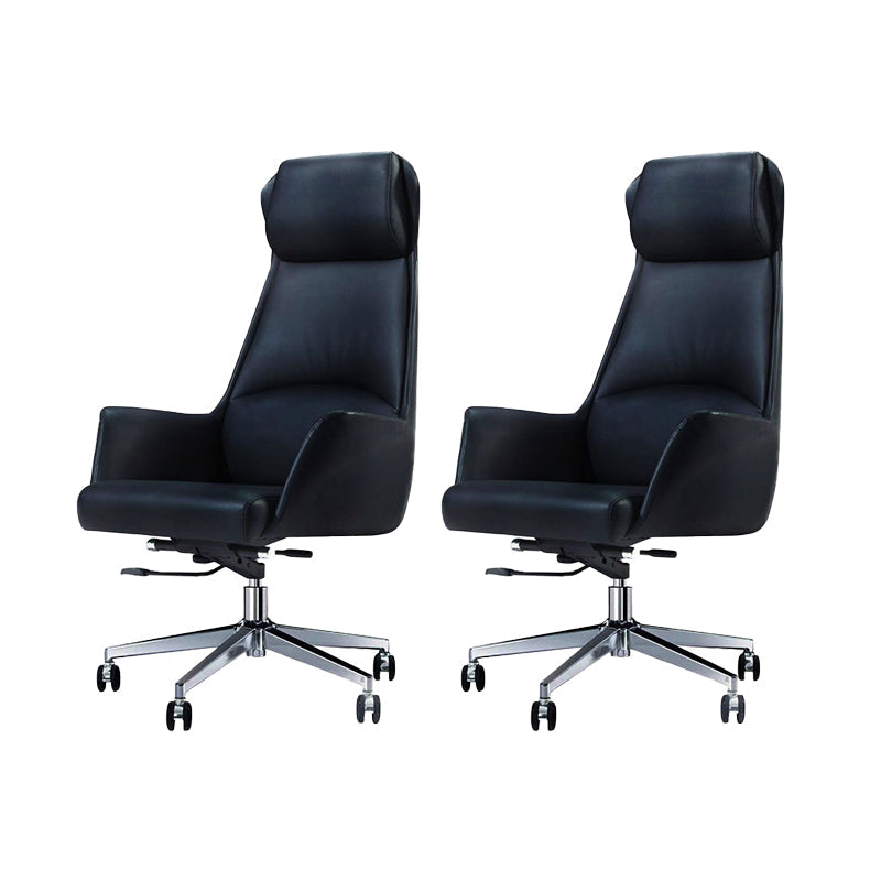 Modern Desk Chair High-Back Leather Computer Chair with Wheels Black 2 Piece Set Clearhalo 'furn' 'furn_office_chair' 'Furniture' 'Office Chairs' 'Office Furniture' 'office_chair' 6212147