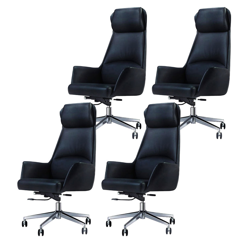 Modern Desk Chair High-Back Leather Computer Chair with Wheels Black 4 Piece Set Clearhalo 'furn' 'furn_office_chair' 'Furniture' 'Office Chairs' 'Office Furniture' 'office_chair' 6212148