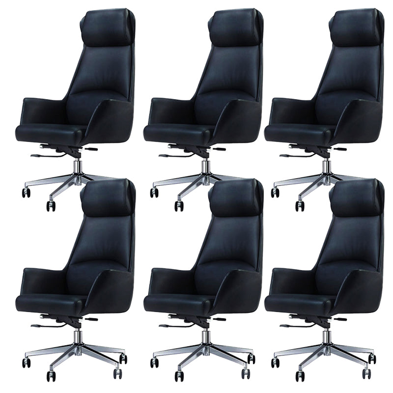 Modern Desk Chair High-Back Leather Computer Chair with Wheels Black 6 Piece Set Clearhalo 'furn' 'furn_office_chair' 'Furniture' 'Office Chairs' 'Office Furniture' 'office_chair' 6212149