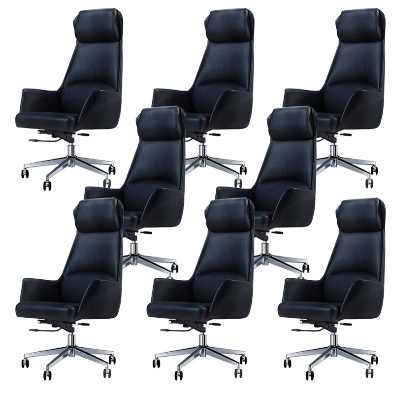 Modern Desk Chair High-Back Leather Computer Chair with Wheels Black 8 Piece Set Clearhalo 'furn' 'furn_office_chair' 'Furniture' 'Office Chairs' 'Office Furniture' 'office_chair' 6212150