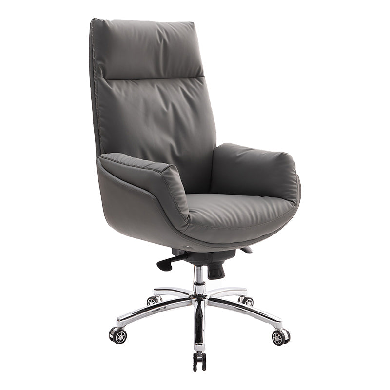 High Back Executive Chair Contemporary Adjustable Managers Chair Grey Genuine Leather 1 Piece Clearhalo 'furn' 'furn_office_chair' 'Furniture' 'Office Chairs' 'Office Furniture' 'office_chair' 6212163
