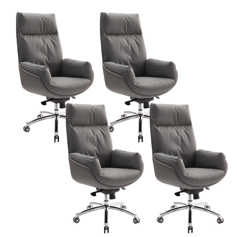 High Back Executive Chair Contemporary Adjustable Managers Chair Grey Genuine Leather 4 Piece Set Clearhalo 'furn' 'furn_office_chair' 'Furniture' 'Office Chairs' 'Office Furniture' 'office_chair' 6212165